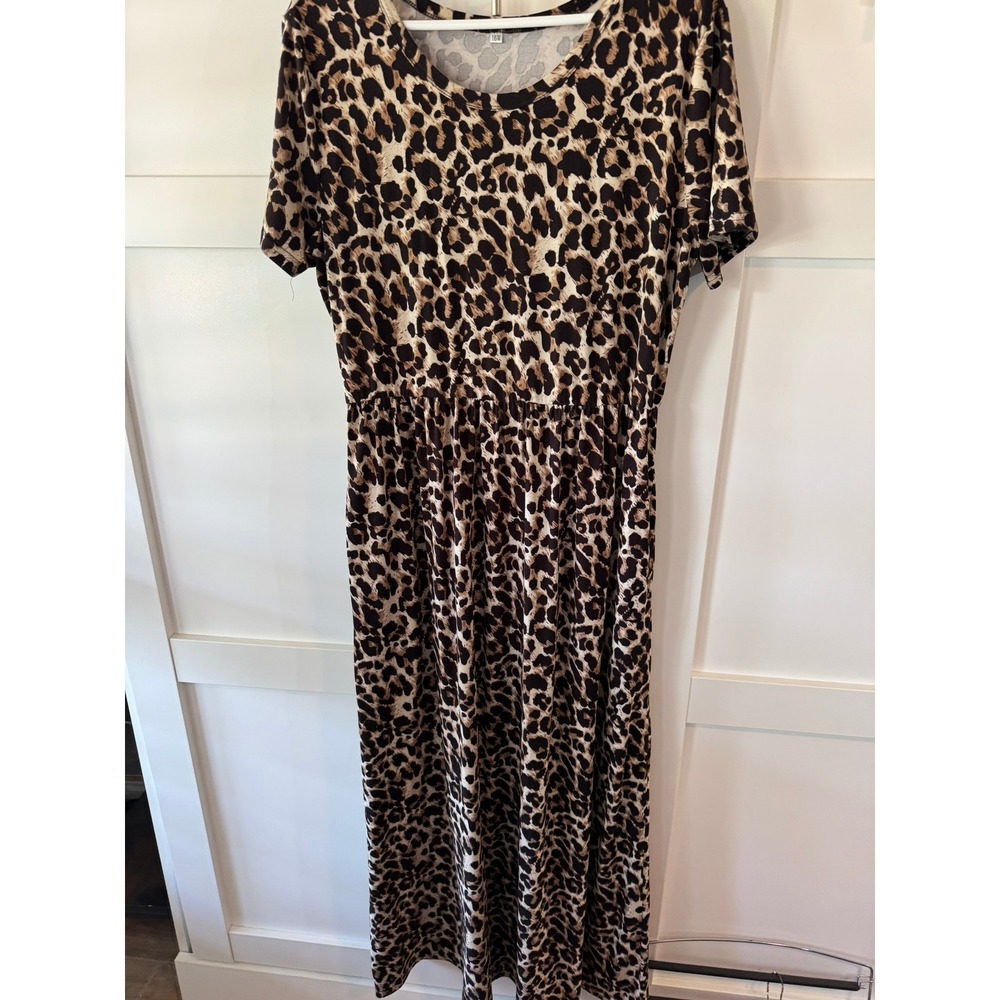 Leopard Print Short Sleeve Maxi Dress Brown Black Plus Size 16W Empire‎ Waist